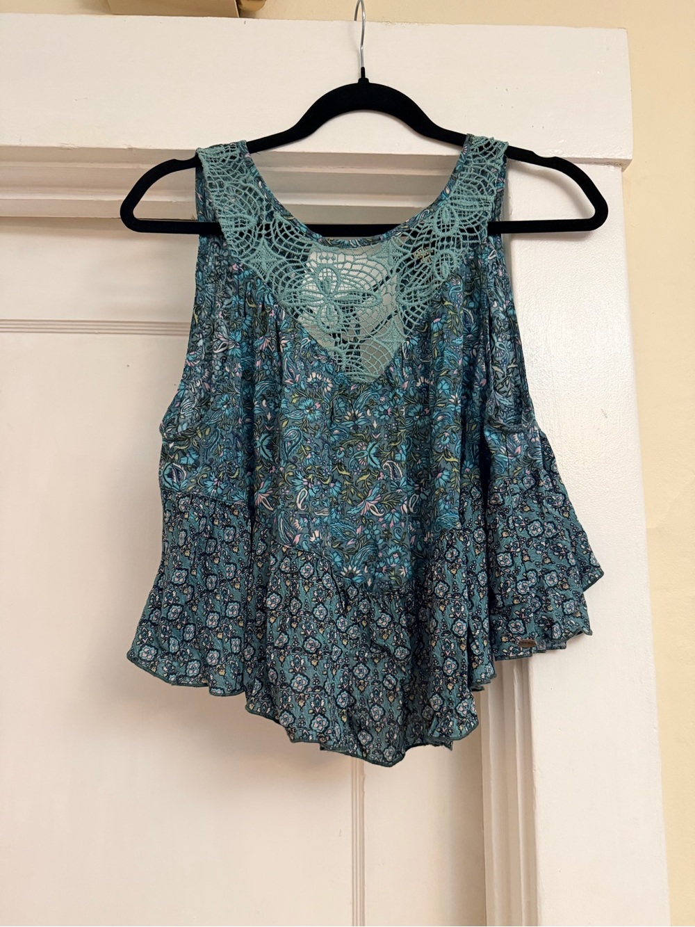 Anna Sui for O’Neill Floral Crochet Backless Boho Top Medium